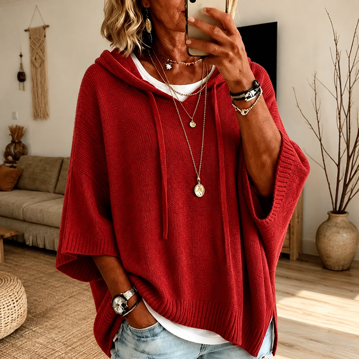 Emma: rode ponchotrui met capuchon